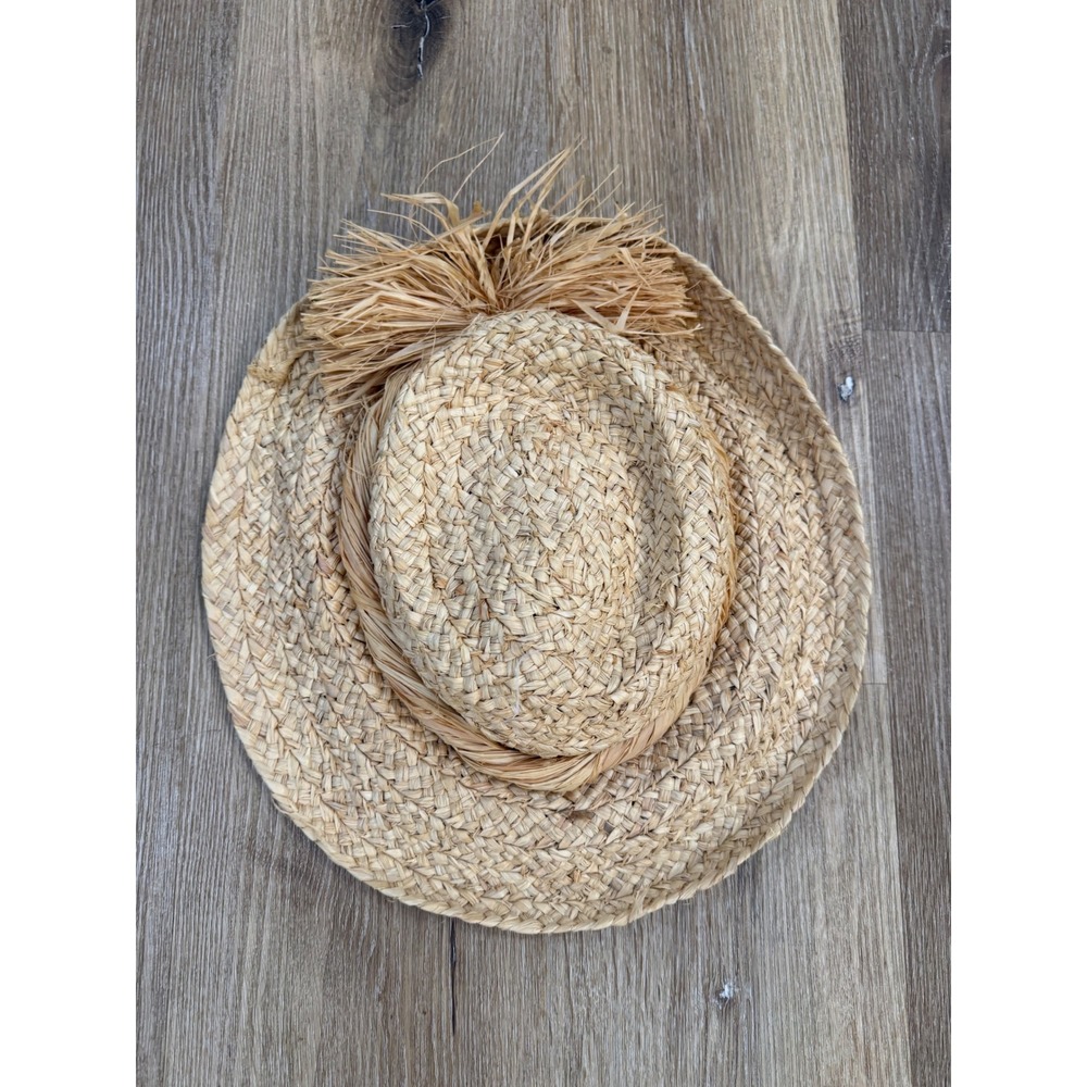 Scala Straw Sun Hat Womens Small Petite Tan Raffia Tassel Boater Beach Summer
